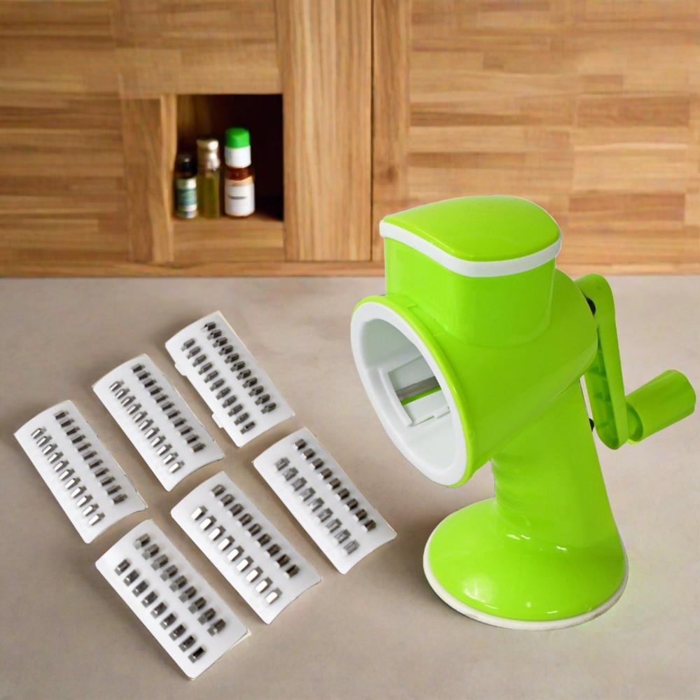 6 in 1 Multi functional Vegetable Cutter & Slicer Hand Machine Cutting, Slice, Cut Thick, Cut Silk All in one Vegetable Chopper Cutter & Slicing Cutter Barrel - Vegetable Grater with 6 Removable Blades