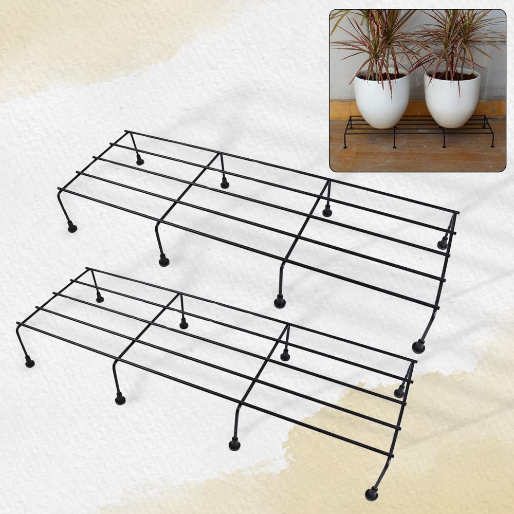 Metal Rectangle Flower Plant Stand For Balcony (6020 Cm / 2 Pc Set) - Color: Mix