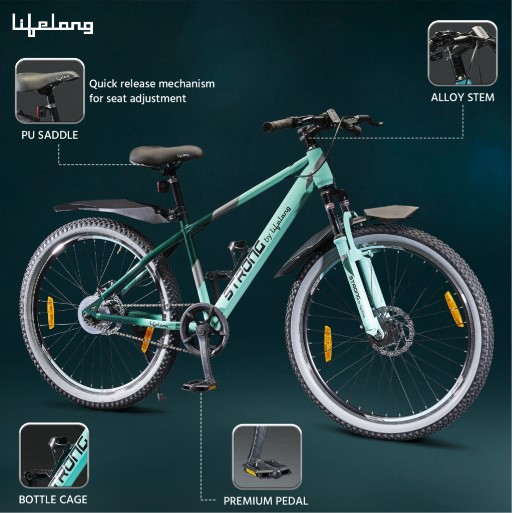 Lifelong Strong STRBC26 Bicycle for Men | Aluminium Stem| Steel Frame|Double Disc Brakes 26 T (inch) Mountain Cycle (Single Speed, Green, Rigid) STRBC26