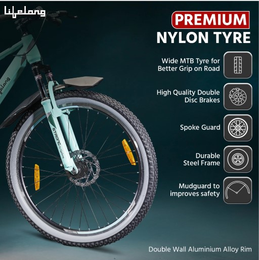 Lifelong Strong STRBC26 Bicycle for Men | Aluminium Stem| Steel Frame|Double Disc Brakes 26 T (inch) Mountain Cycle (Single Speed, Green, Rigid) STRBC26