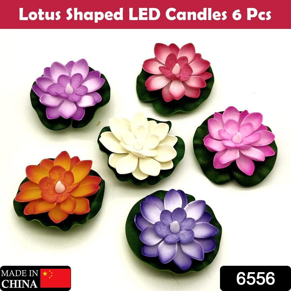 Water Floating Smokeless Candles & Lotus Flowers Sensor Led Tealight (Pack Of 6) - Color: Mix