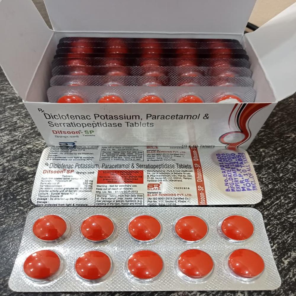 Diclofenac Potassium, Paracetamol & Serratiopeptidase Tablets