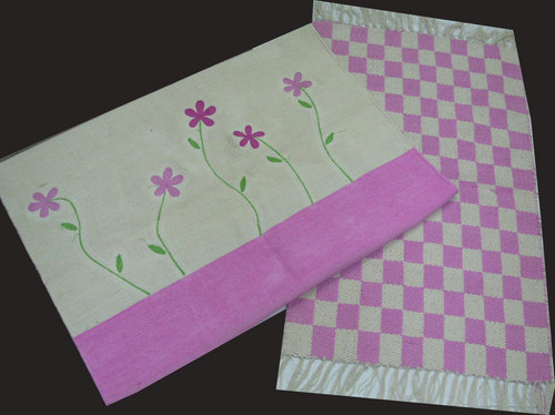 Pink And Off White Floral Chenille Rugs