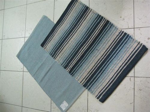 Grey Chenille Rug - Cotton, 6x8 Inches, Blue and Grey Striped | Handmade, Modern Design, Anti-Slip, Stain Resistant, Water Proof, Washable
