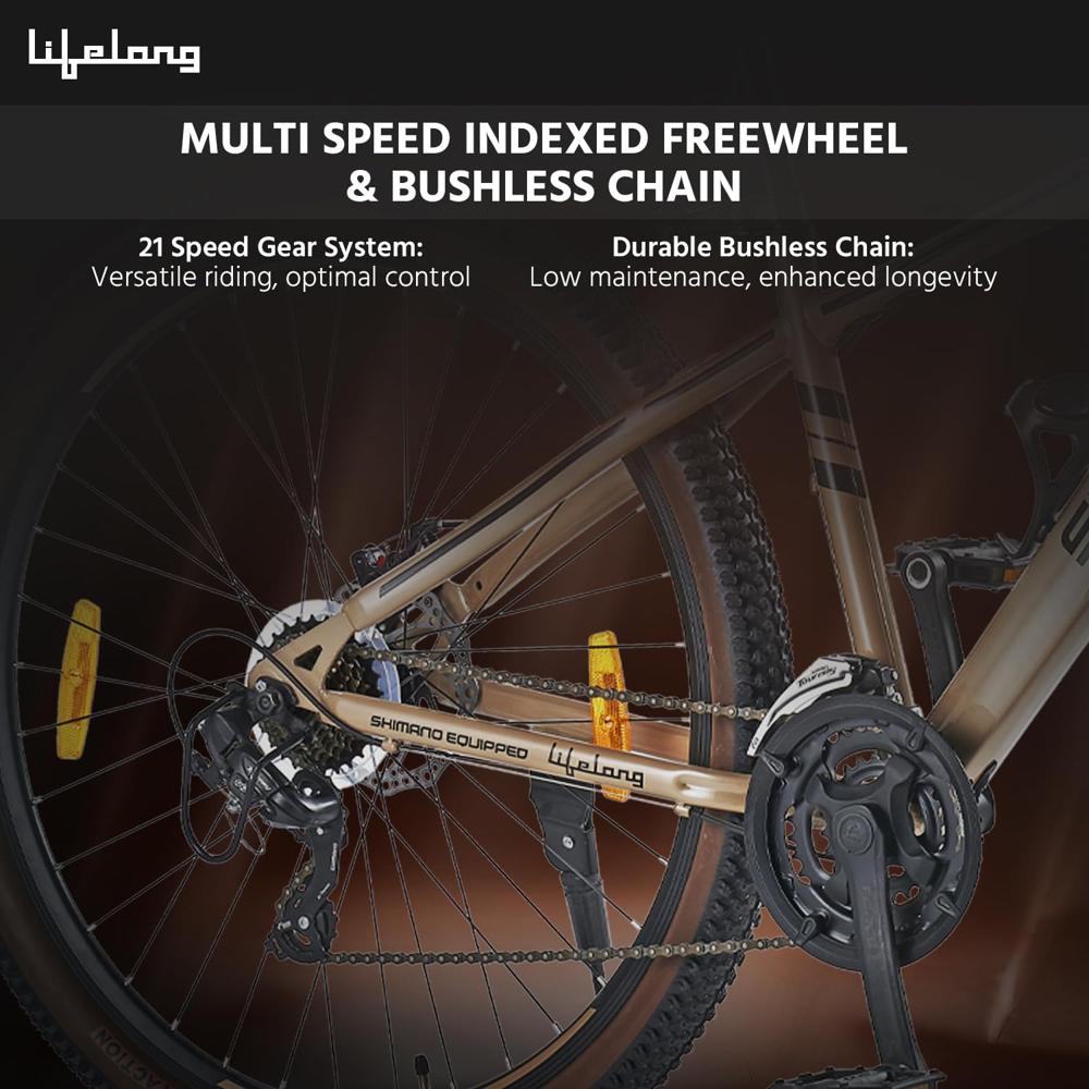 Lifelong Strong 29 Multi-Speed Cycle| Steel Frame, Threadless Alloy Stem | Shimano TY 300 RD Gear | Disc Brake | Cushioned STRBC29 