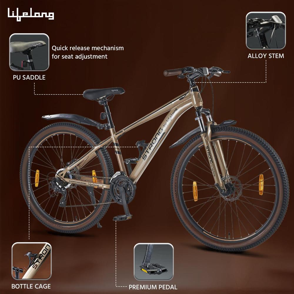 Lifelong Strong 29 Multi-Speed Cycle| Steel Frame, Threadless Alloy Stem | Shimano TY 300 RD Gear | Disc Brake | Cushioned STRBC29 