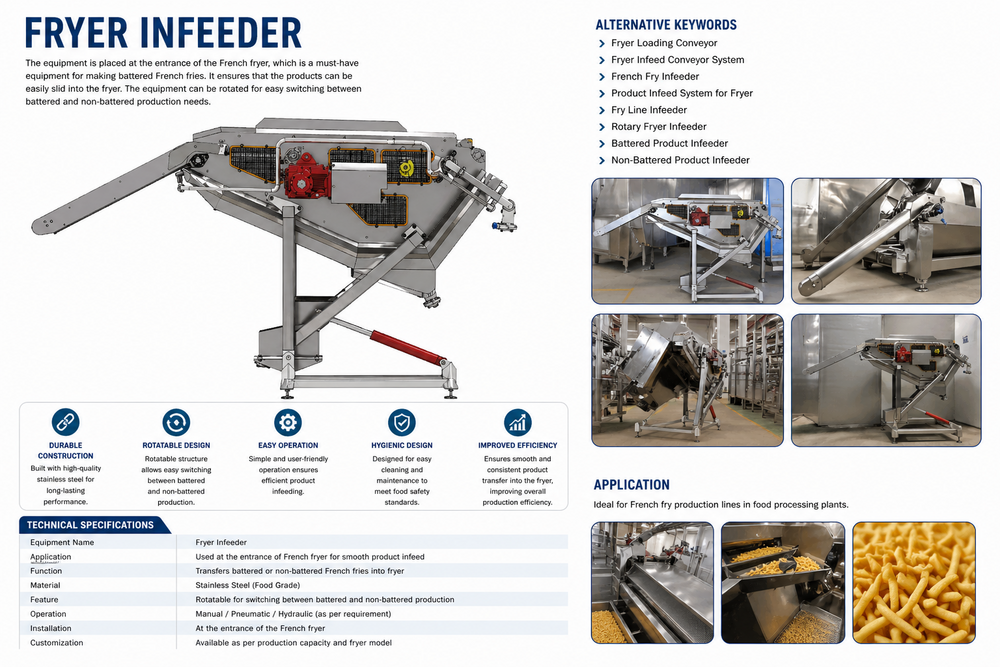 Fryer Infeederm, Fryer Infeed Conveyor, Fryer Loading Conveyor ,French Fry Infeeder Machine