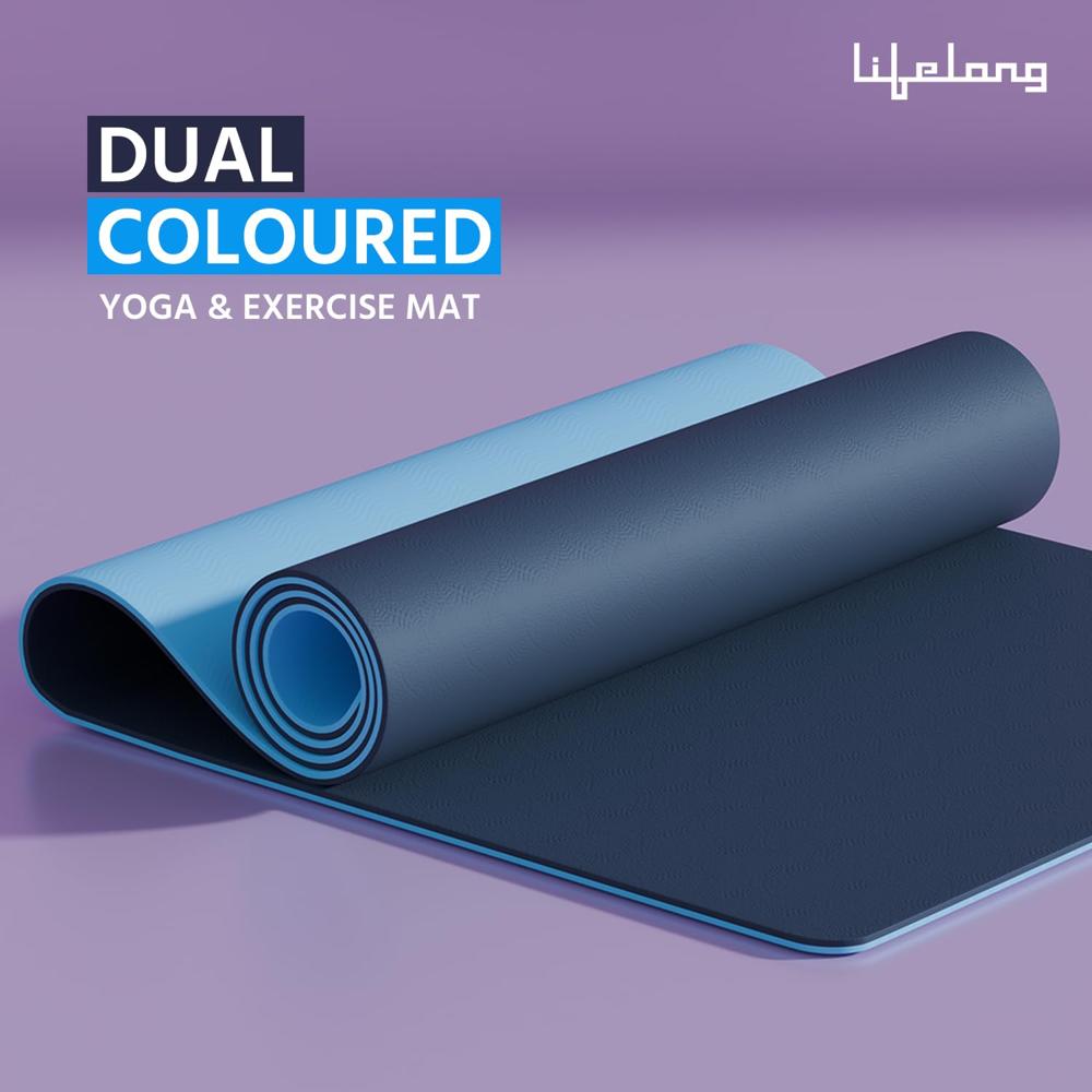 Lifelong Dual Color TPE Material Yoga Mat for Women & Men|6mm Anti-Slip Yoga Mat for Gym Workout Exercise Mat for LLYM111  