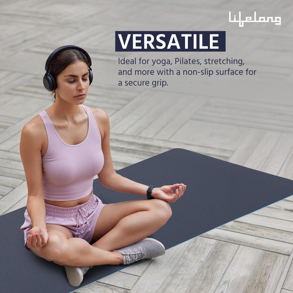 Lifelong Dual Color TPE Material Yoga Mat for Women & Men|6mm Anti-Slip Yoga Mat for Gym Workout Exercise Mat for LLYM111  