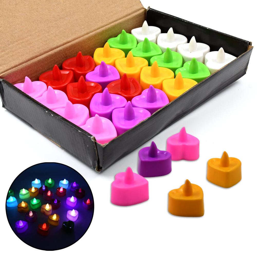 Heart Shape Battery Operated Tea Light Led Candles, Decoration Diwali (24 Pc Set) - Color: Mix
