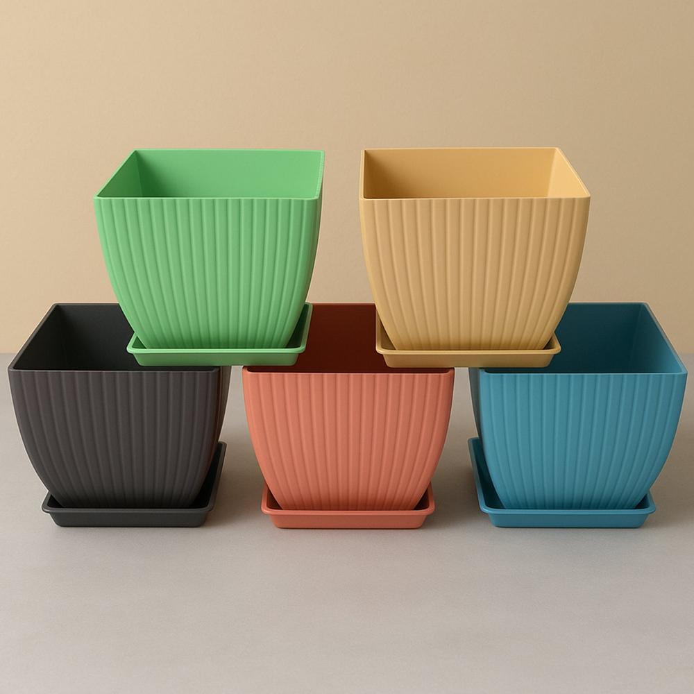 Trendy Square Plastic Flower Pots Set Of 5 - Color: Mix