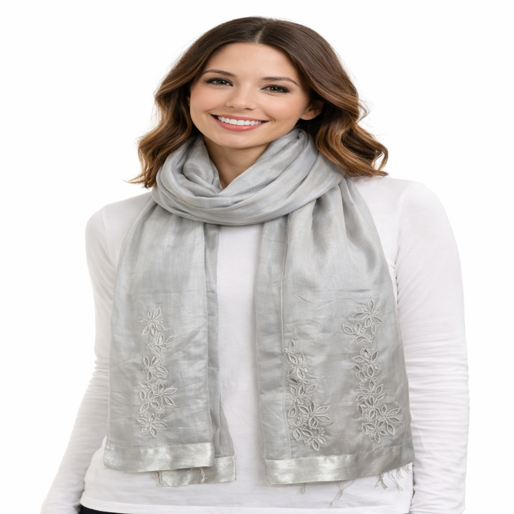 Embroidered Silk Scarf