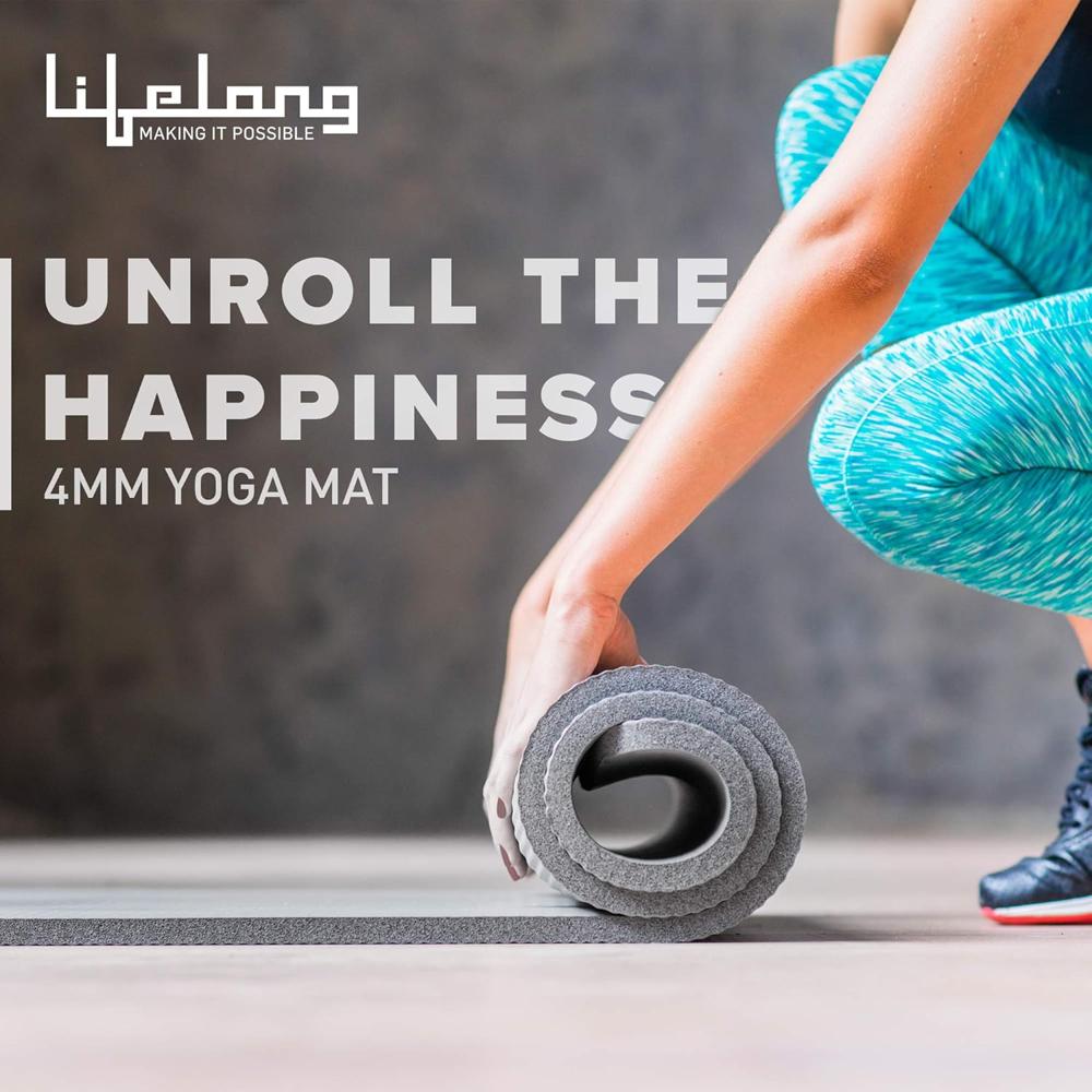 Lifelong 4 mm Thick and Anti-Skid Yoga Exercise Mat with Carrying Strap for Gym Workout  LLYM98