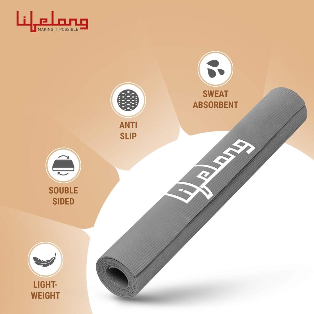 Lifelong 4 mm Thick and Anti-Skid Yoga Exercise Mat with Carrying Strap for Gym Workout  LLYM98