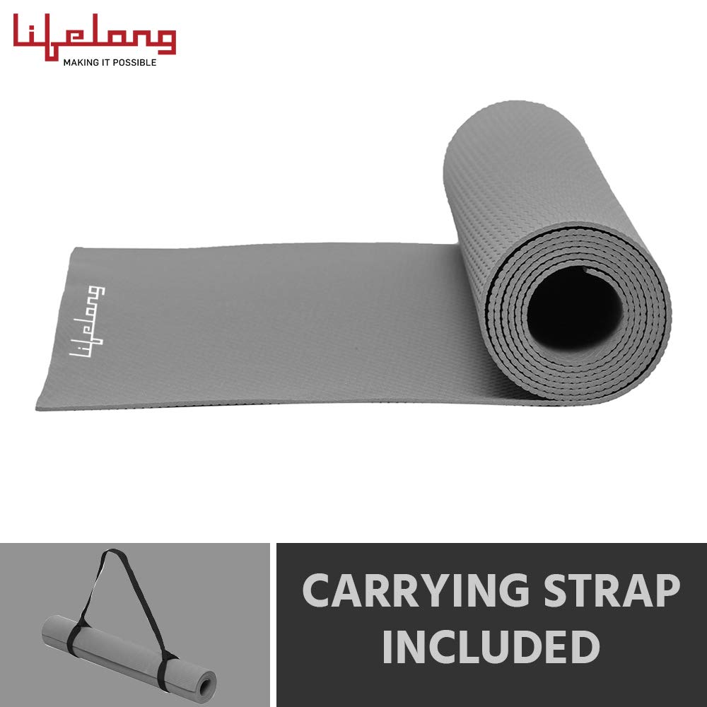 Lifelong 4 mm Thick and Anti-Skid Yoga Exercise Mat with Carrying Strap for Gym Workout  LLYM98