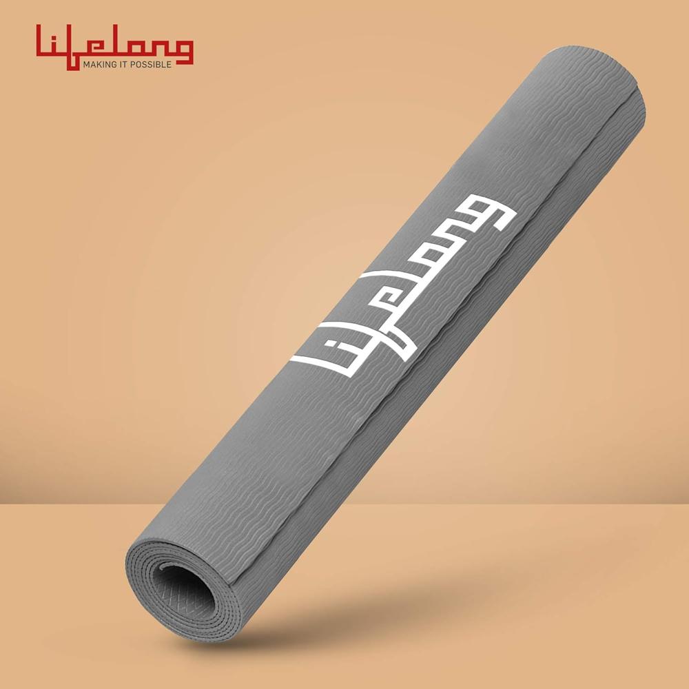 Lifelong 4 mm Thick and Anti-Skid Yoga Exercise Mat with Carrying Strap for Gym Workout  LLYM98