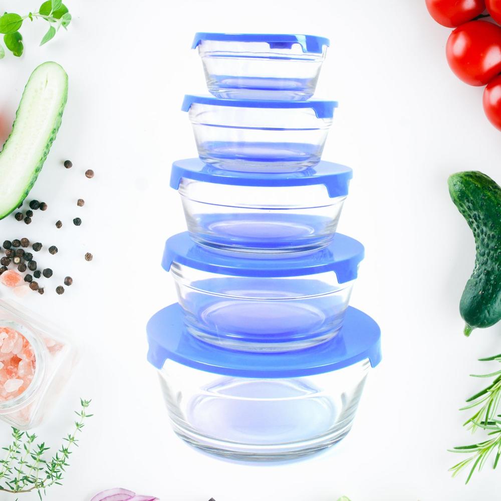 Modern Glass Bowl Set Mixing / Storage Bowls With Lids (5 Pcs Set) - Material: Glass/Plastic