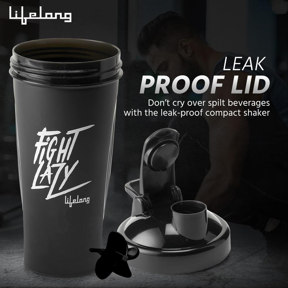Lifelong Protein Shaker|100% Leakproof Stylish Protein Shaker Bottle|Sipper Bottle|Gym Bottle for Protein- 700ml (LLSHB04, Black) |Plastic