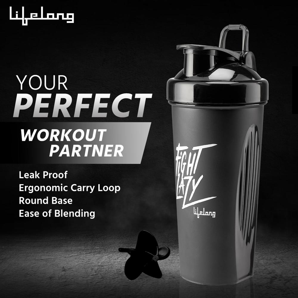 Lifelong Protein Shaker|100% Leakproof Stylish Protein Shaker Bottle|Sipper Bottle|Gym Bottle for Protein- 700ml (LLSHB04, Black) |Plastic
