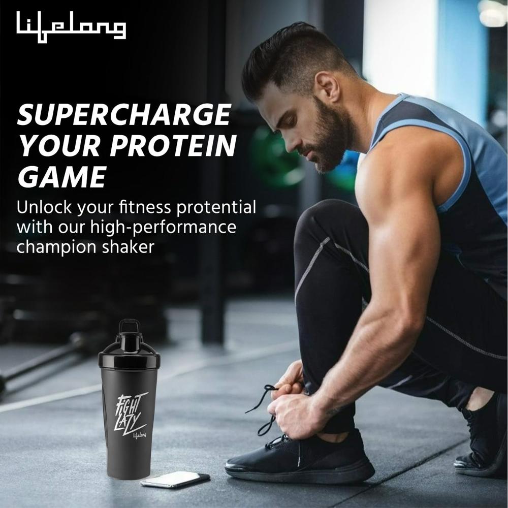 Lifelong Protein Shaker|100% Leakproof Stylish Protein Shaker Bottle|Sipper Bottle|Gym Bottle for Protein- 700ml (LLSHB04, Black) |Plastic