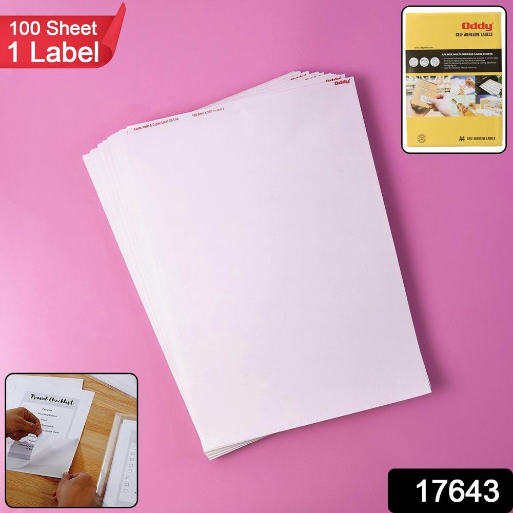 Oddy Self-Adhesive Label Sheets  A4 Full-Sheet Labels (100 Sheet) - Color: Mix