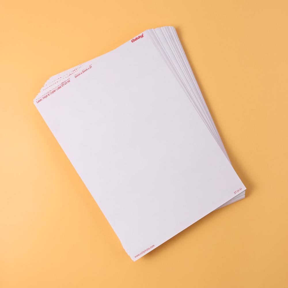 Oddy Self-Adhesive Labels  A4 Sheets, 24-Up Per Sheet (100 Sheets, 2400 Labels) - Color: Mix