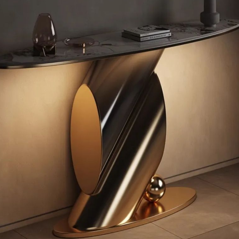 Beeds CONSOLE324 Luxury Designer Console Table with Sculpted Gold Metal Base