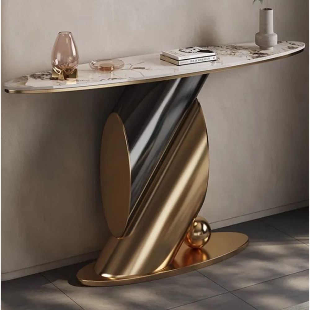 Beeds CONSOLE324 Luxury Designer Console Table with Sculpted Gold Metal Base