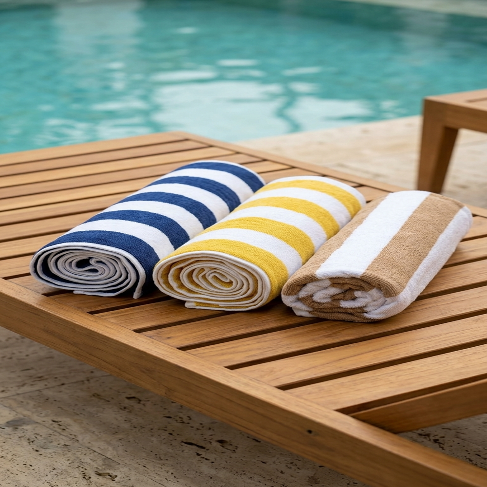 White & Blue Stripe Pool Towel | Cotton Pool Towel Manufacturer | Hospitality Linen Supplier India