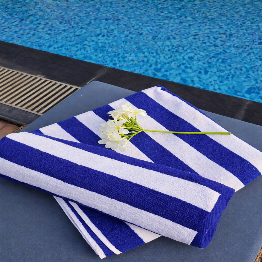 White & Blue Stripe Pool Towel | Cotton Pool Towel Manufacturer | Hospitality Linen Supplier India