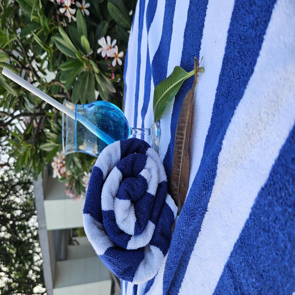 White & Blue Stripe Pool Towel | Cotton Pool Towel Manufacturer | Hospitality Linen Supplier India