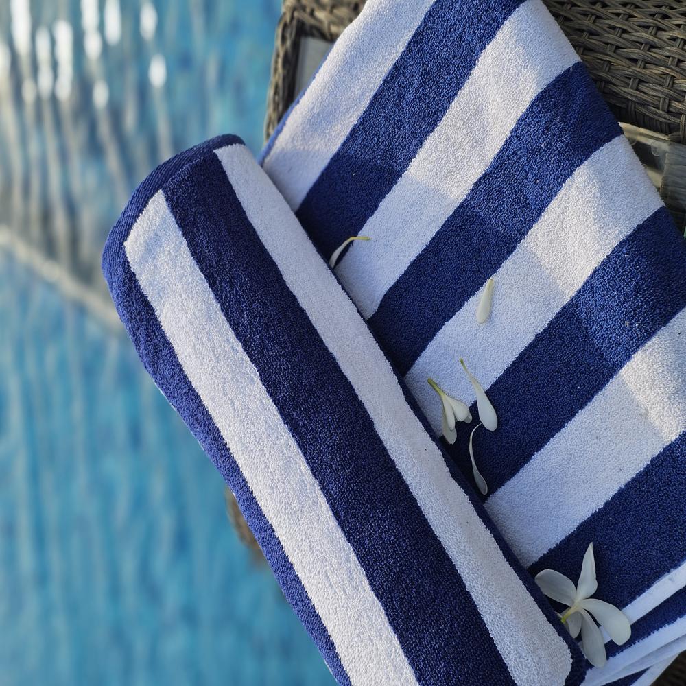 White & Blue Stripe Pool Towel | Cotton Pool Towel Manufacturer | Hospitality Linen Supplier India