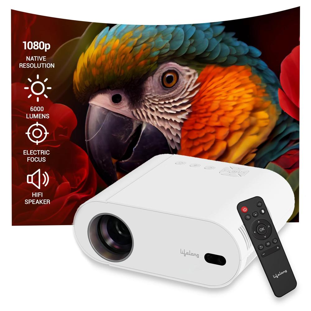 Lifelong Electronics TruePixel Smart Projector | Android, 1080P Full HD Native & 4K Ultra HD Support | 6000 Lumens | for Room & Outdoors  LLPJH10