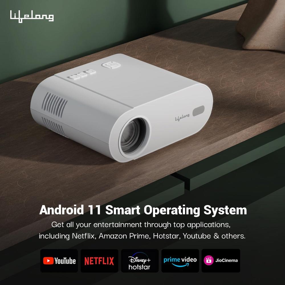 Lifelong Electronics TruePixel Smart Projector | Android, 1080P Full HD Native & 4K Ultra HD Support | 6000 Lumens | for Room & Outdoors  LLPJH10