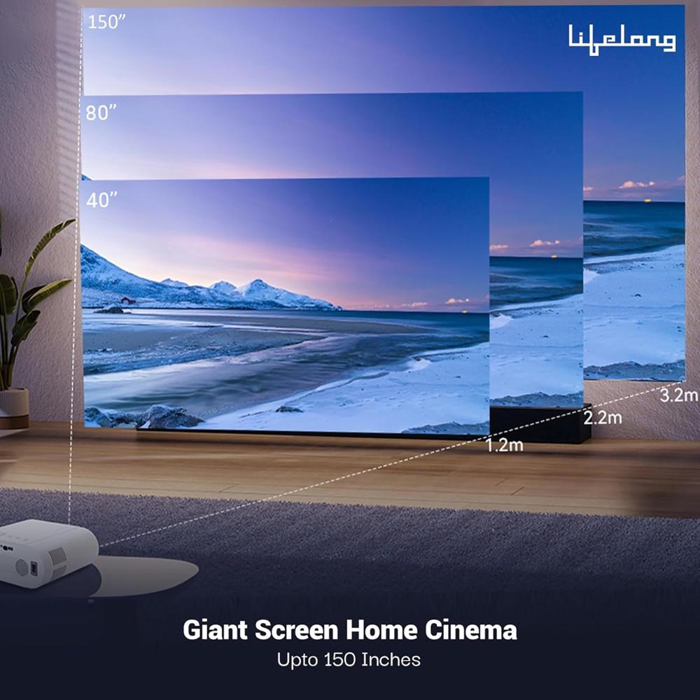 Lifelong Electronics TruePixel Smart Projector | Android, 1080P Full HD Native & 4K Ultra HD Support | 6000 Lumens | for Room & Outdoors  LLPJH10