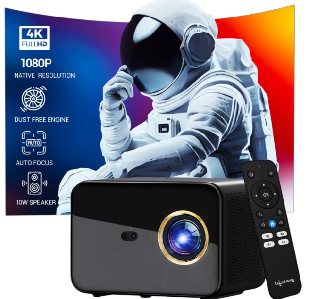 LLPJJV30 SmartStream Smart Projector, Android 9 with Built-in Smart Apps, Native 1080p Full HD 4K Support, 7000 Lumens, 2X Brightness, 10W Speaker, 200 Inch Display, Wi-Fi/Bluetooth