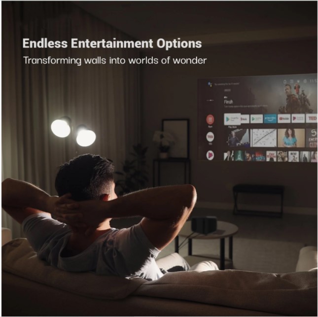 LLPJJV30 SmartStream Smart Projector, Android 9 with Built-in Smart Apps, Native 1080p Full HD 4K Support, 7000 Lumens, 2X Brightness, 10W Speaker, 200 Inch Display, Wi-Fi/Bluetooth