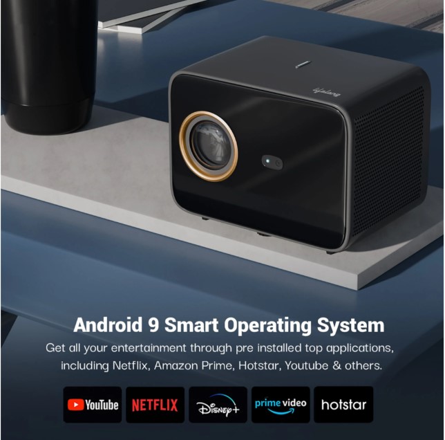 LLPJJV30 SmartStream Smart Projector, Android 9 with Built-in Smart Apps, Native 1080p Full HD 4K Support, 7000 Lumens, 2X Brightness, 10W Speaker, 200 Inch Display, Wi-Fi/Bluetooth