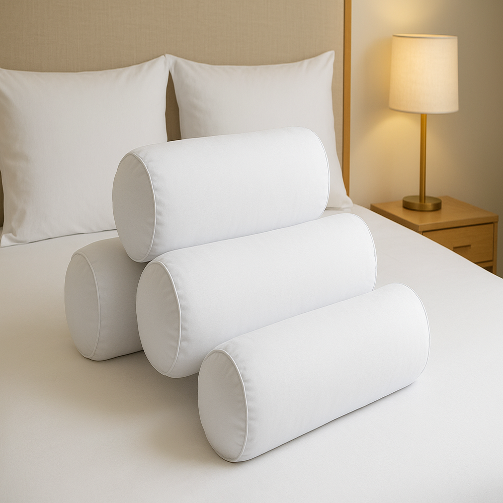 White Luxury Bolster | 100% Cotton Hotel Bolster Pillow for Hospitality & Home