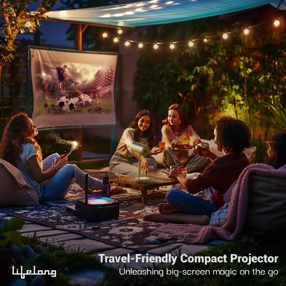 Lifelong Electronics Smart Projector with Adjustable Stand | Android, 1080P HD & 4K Ultra HD Support | 4500 Lumens, 720p Native | for Room & Outdoors 