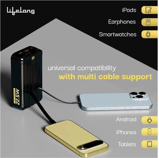 Lifelong 20000 mAh 22.5 W Compact Power Bank (Black, Lithium-ion, Fast Charging for Mobile, Speaker, Tablet) LLPBBWB20