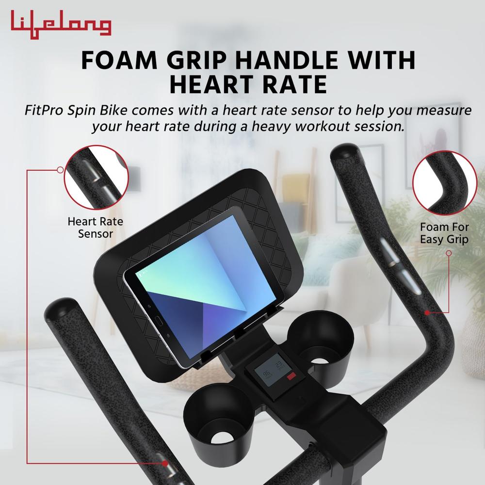 Lifelong Fit Pro Spin Fitness Bike with 7Kg Flywheel, Adjustable Resistance & Heart Rate Sensor for Fitness at Home LLSBB50