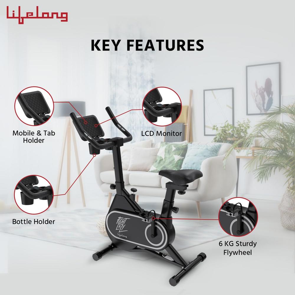 Lifelong Fit Pro Spin Fitness Bike with 7Kg Flywheel, Adjustable Resistance & Heart Rate Sensor for Fitness at Home LLSBB50