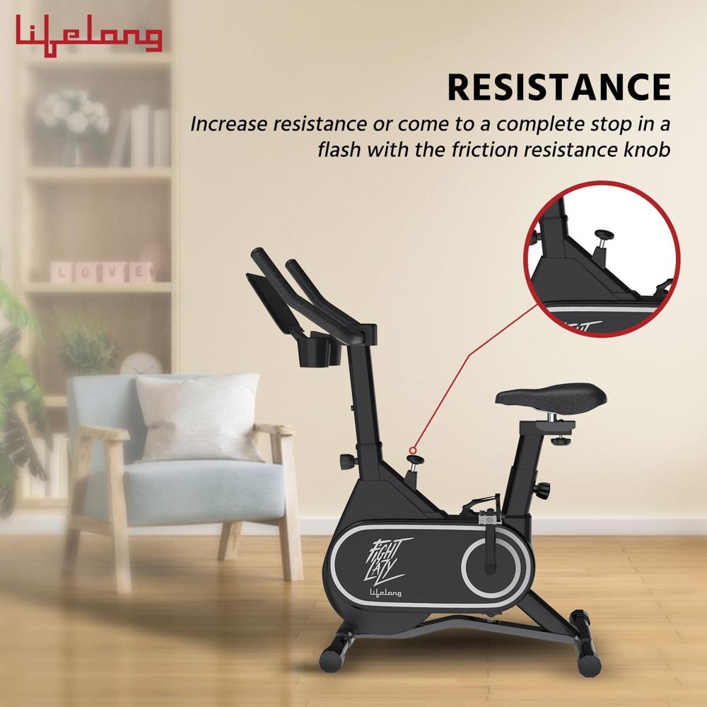 Lifelong Fit Pro Spin Fitness Bike with 7Kg Flywheel, Adjustable Resistance & Heart Rate Sensor for Fitness at Home LLSBB50