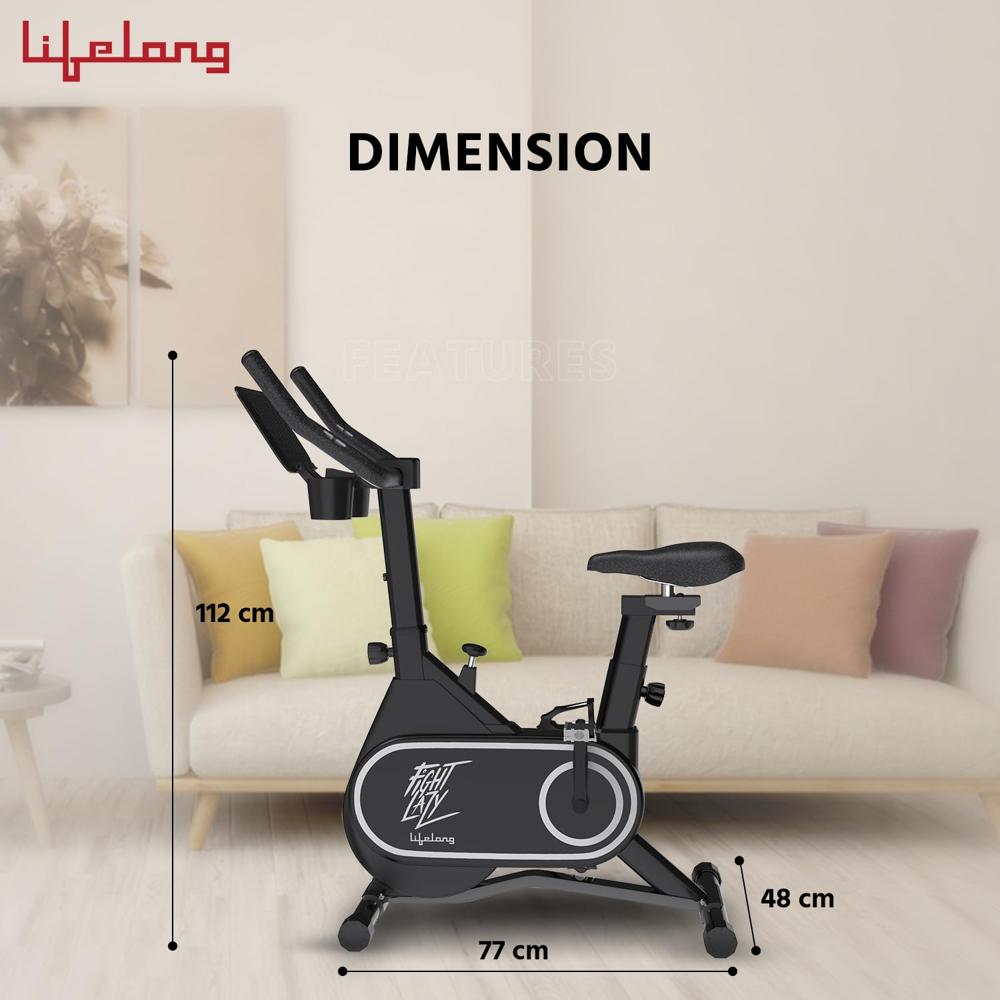 Lifelong Fit Pro Spin Fitness Bike with 7Kg Flywheel, Adjustable Resistance & Heart Rate Sensor for Fitness at Home LLSBB50