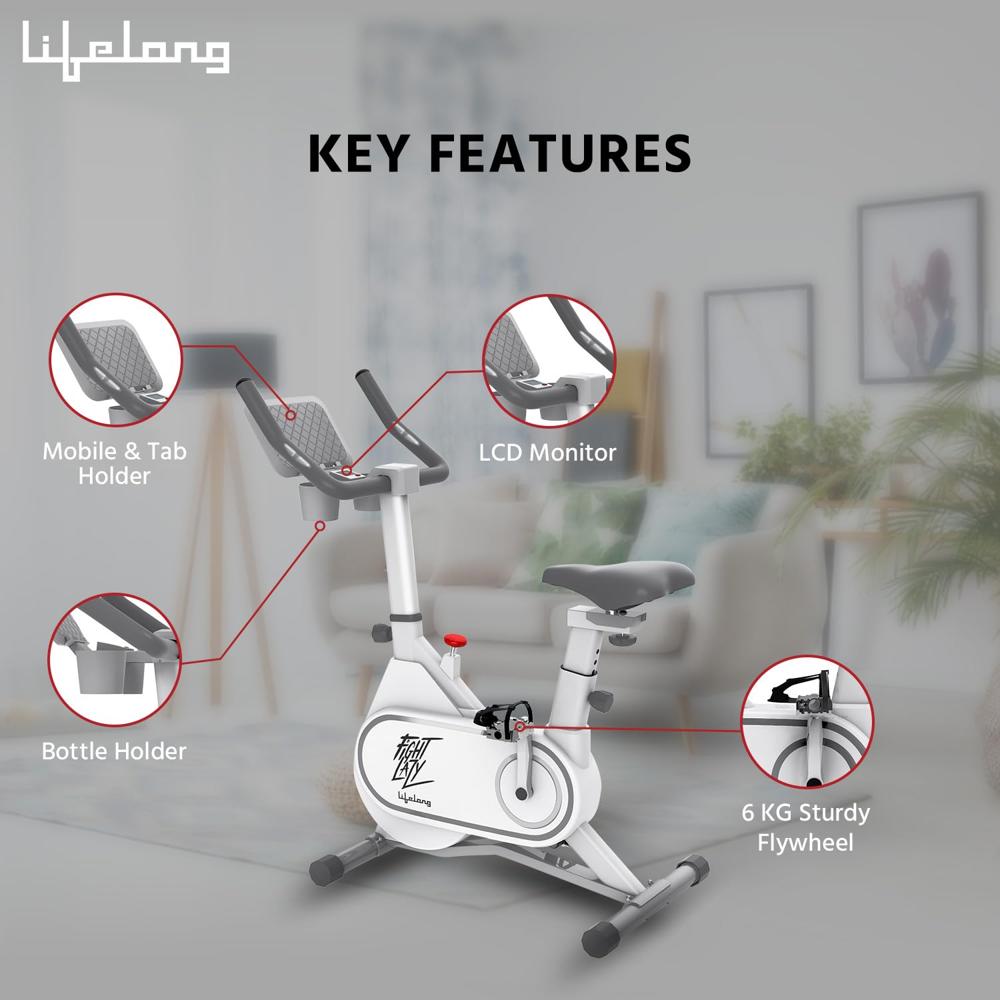 Lifelong Fit Pro Spin Fitness Bike with 7Kg Flywheel, Adjustable Resistance & Heart Rate Sensor for  LLSBB49