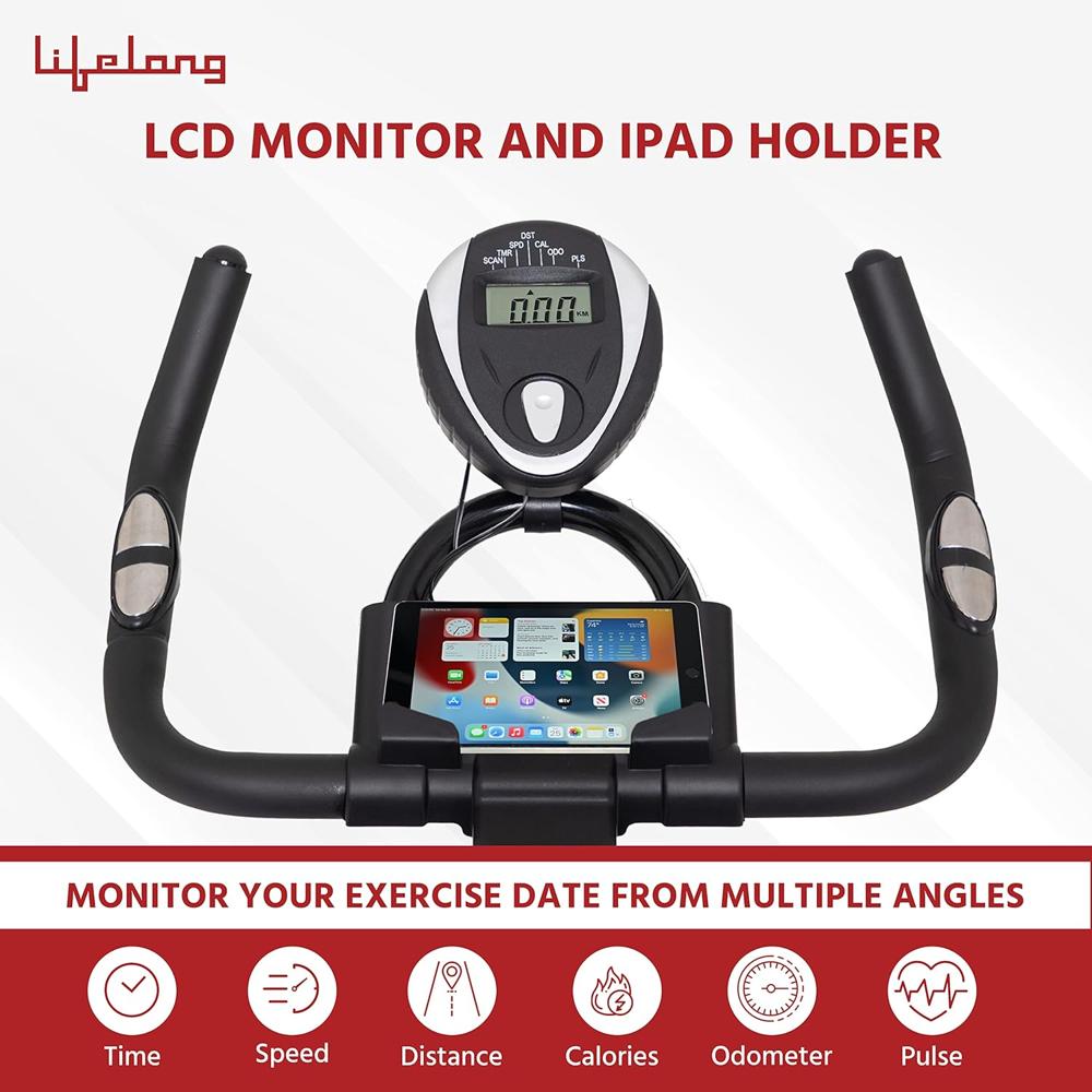 Lifelong Fit Pro Spin Fitness Bike with 6Kg Flywheel, Adjustable Resistance, LCD Monitor and Heart Rate Sensor for Fitness at Home; Home Workouts  LLF45