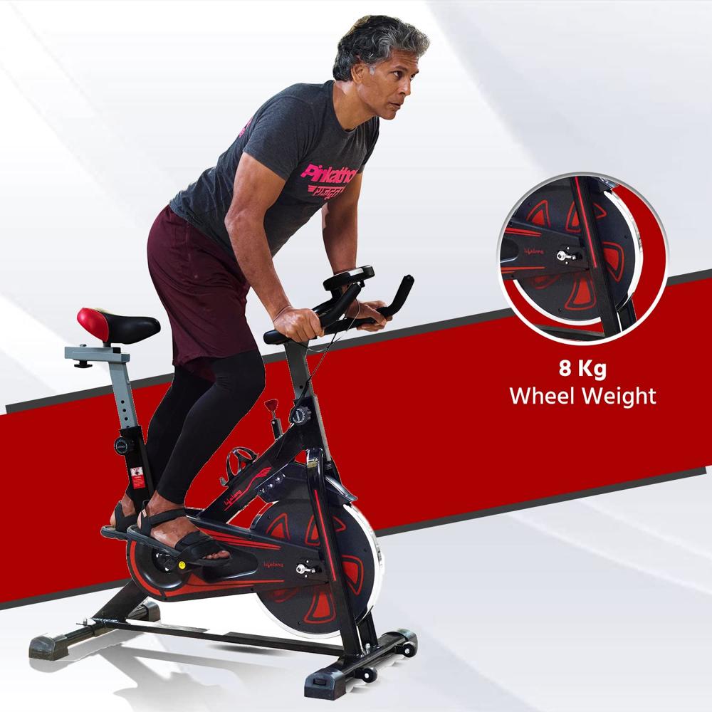 Lifelong Fit Pro Spin Fitness Bike with 6Kg Flywheel, Adjustable Resistance, LCD Monitor and Heart Rate Sensor for Fitness at Home; Home Workouts  LLF45