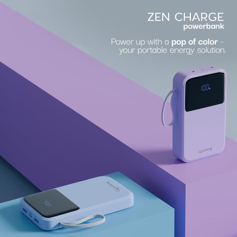 Lifelong Electronics 10000mAh 22.5W Fast Charging Power Bank | 3 Inputs (1 Built-in USB A Cable + LLPBVA10