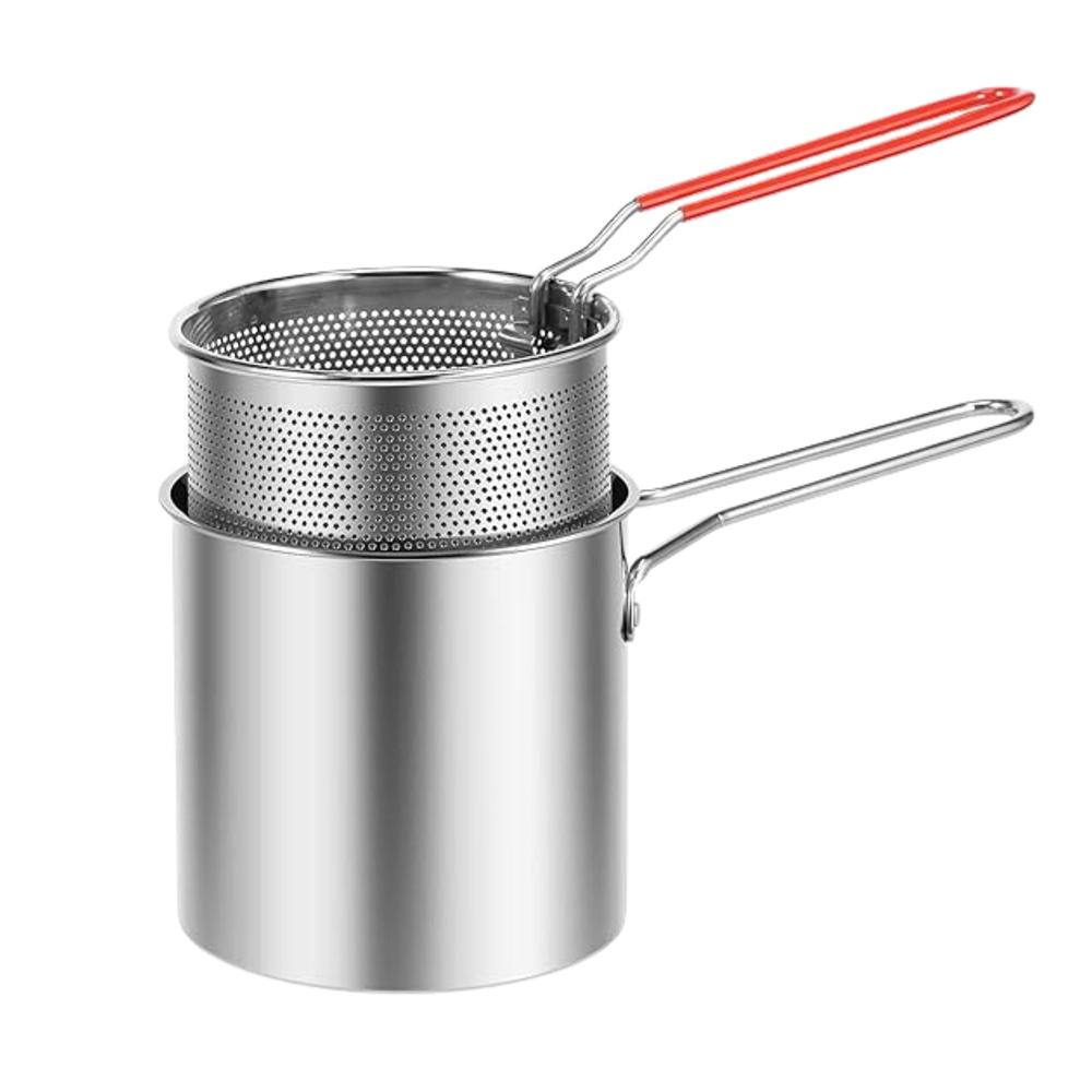 Small Deep Frying Pot With Strainer Basket (2 Pc Set / 1200 Ml)) - Color: Mix